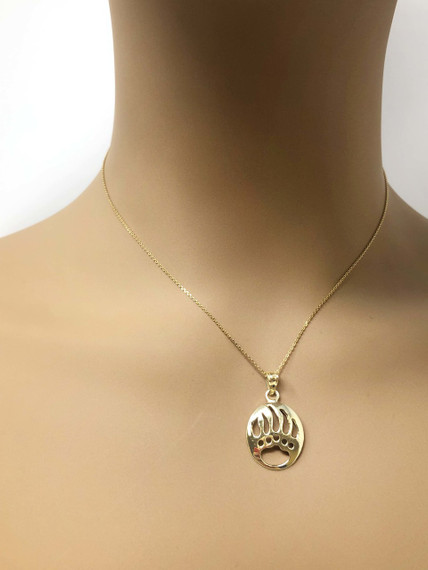 Yellow Gold  Gold Bear Paw Print Pendant Necklace