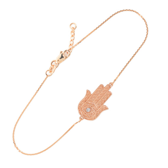 14K Solid Rose Gold Hamsa Diamond Bracelet