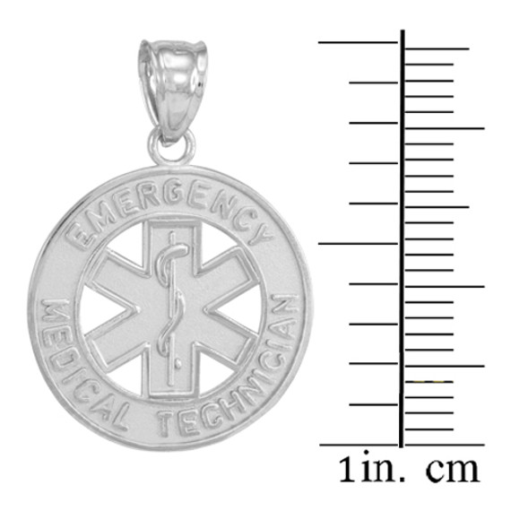 White Gold EMT Medical Charm Pendant Necklace