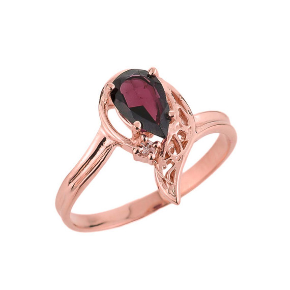 Ladies Pear Shaped Garnet Gemstone Ring in 10k Gold (Yellow/Rose/White)