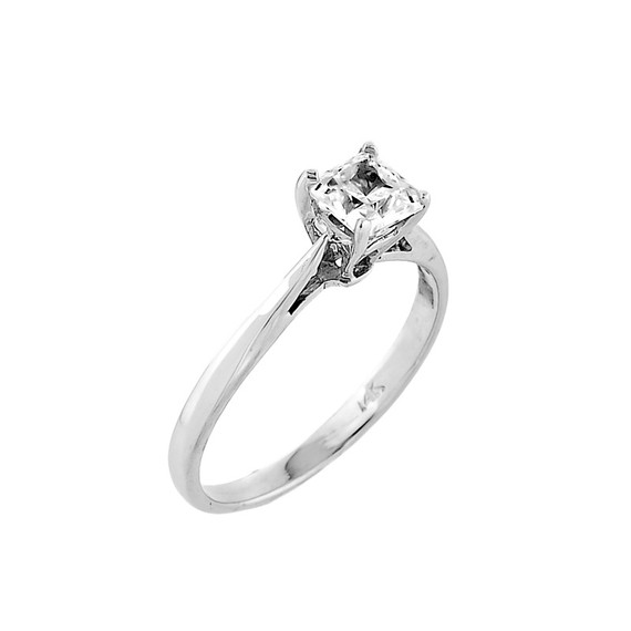 10K White Gold Princess Cut CZ Solitaire Engagement Ring