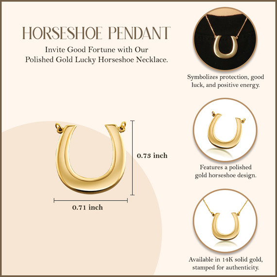 14K Polished Gold Lucky Horseshoe Necklace (Available in Yellow/Rose/White Gold)