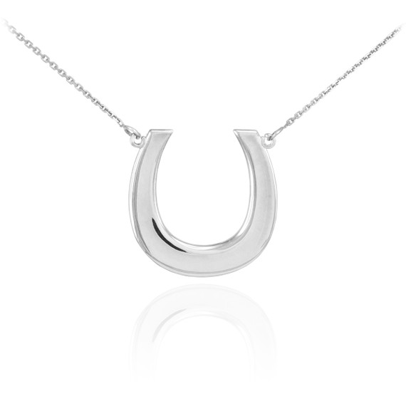 14K Polished White Gold Lucky Horseshoe Necklace