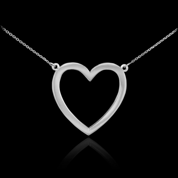 14K Polished White Gold Open Heart Shaped Necklace