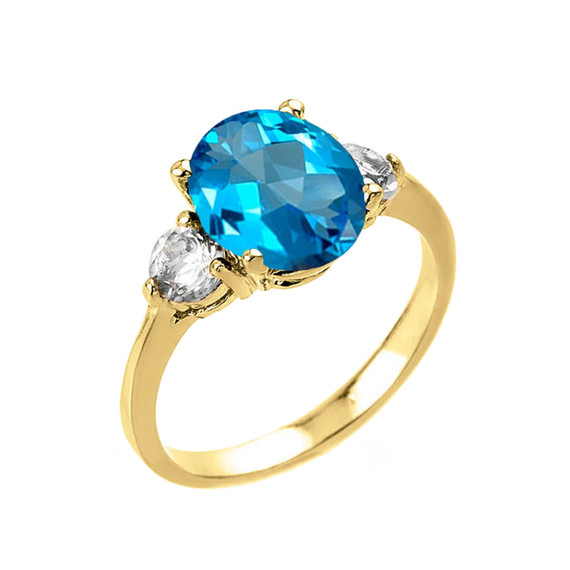 White Gold Genuine Aquamarine Gemstone Engagement Ring