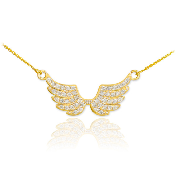 14K Diamond Pave Studded Gold Wings Necklace (0.50ctw)