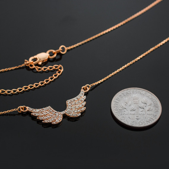 14K Rose Gold Diamond Studded Angel Wings Necklace (0.50ctw)