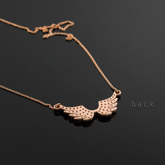 14K Rose Gold Diamond Studded Angel Wings Necklace (0.50ctw)