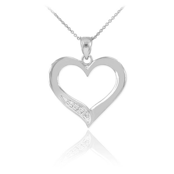 White Gold Open Heart Diamond Pendant Necklace