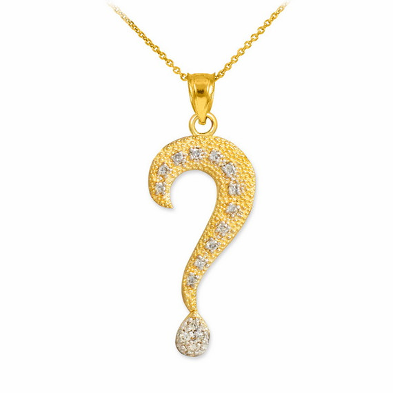 Textured Gold Diamond Question Mark Pendant Necklace