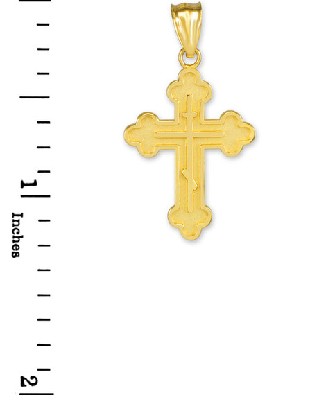 Gold Solid Eastern Orthodox Russian Cross Pendant Necklace (Available In Yellow/Rose/White Gold)