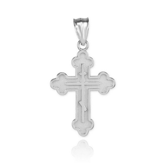 Gold Solid Eastern Orthodox Russian Cross Pendant Necklace (Available In Yellow/Rose/White Gold)