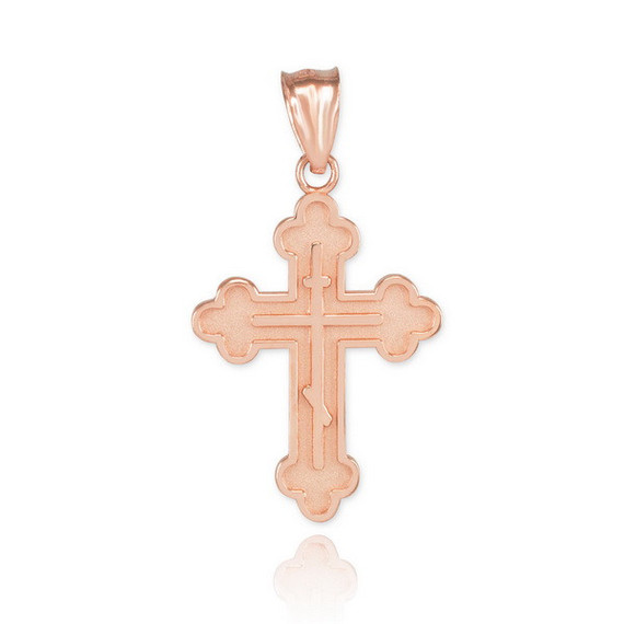 Gold Solid Eastern Orthodox Russian Cross Pendant Necklace (Available In Yellow/Rose/White Gold)