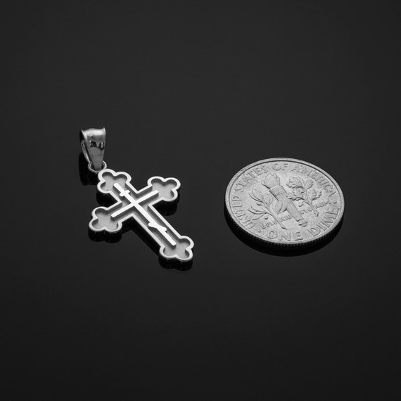 .925 Sterling Silver Eastern Orthodox Russian Cross Pendant Necklace