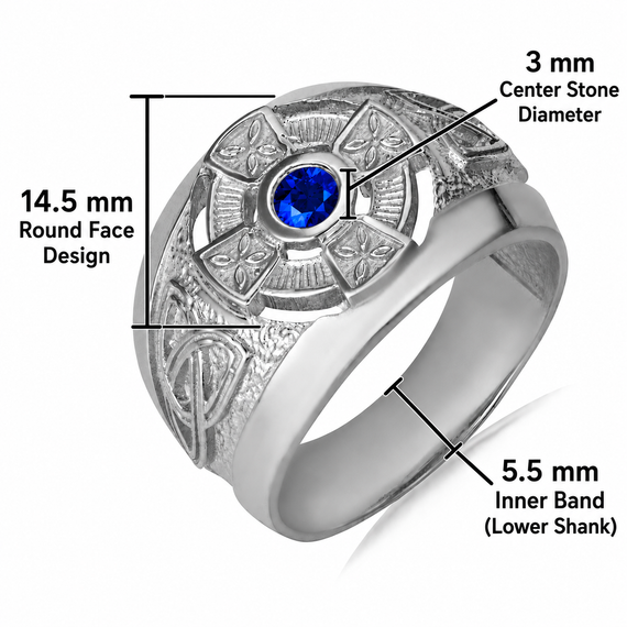 .925 Sterling Silver Birthstone CZ Celtic Cross Men's Ring