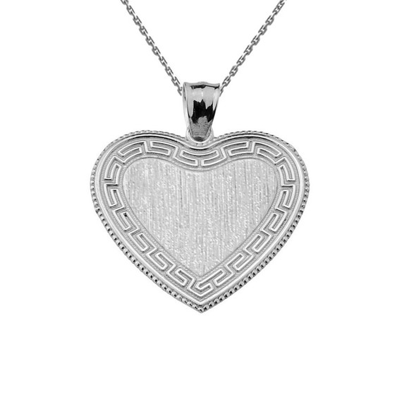 Greek Key Silver Engravable Heart Pendant