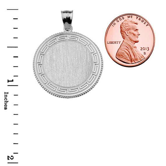 Greek Key Silver Engravable Round Pendant Necklace