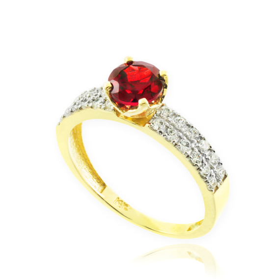 Genuine Ruby Gold Diamond Pave Engagement Ring