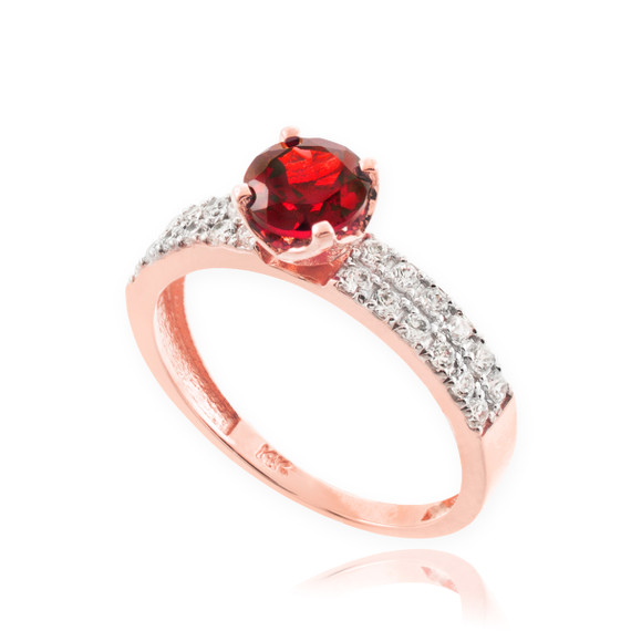 Genuine Ruby Rose Gold Diamond Pave Engagement Ring