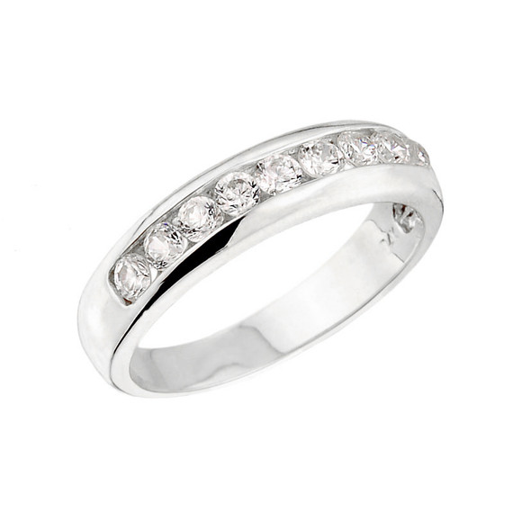 White Gold Unisex Diamond Anniversary Wedding Ring