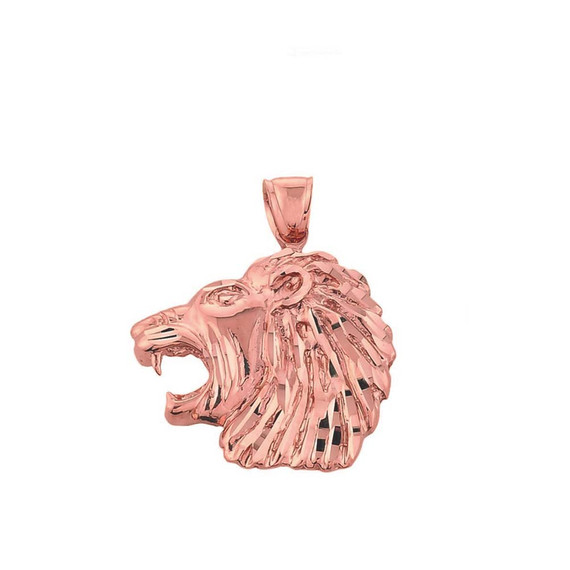 Rose Gold Diamond Cut Lion Head Pendant