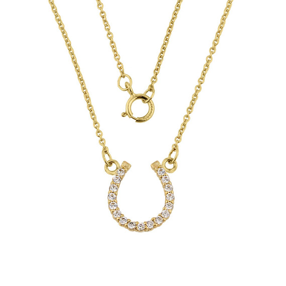 14K Yellow Gold Diamonds Studded Horseshoe Necklace