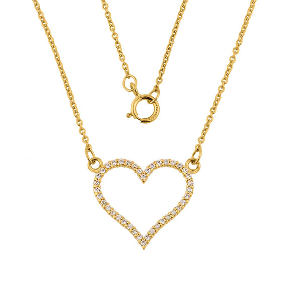 14K Yellow Gold Cubic Zirconia Open Heart Necklace