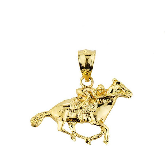 Yellow Gold Polo Horse and Rider Sports Charm Pendant