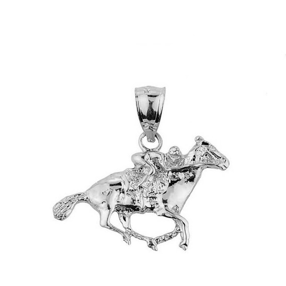 White Gold Polo Horse and Rider Sports Charm Pendant