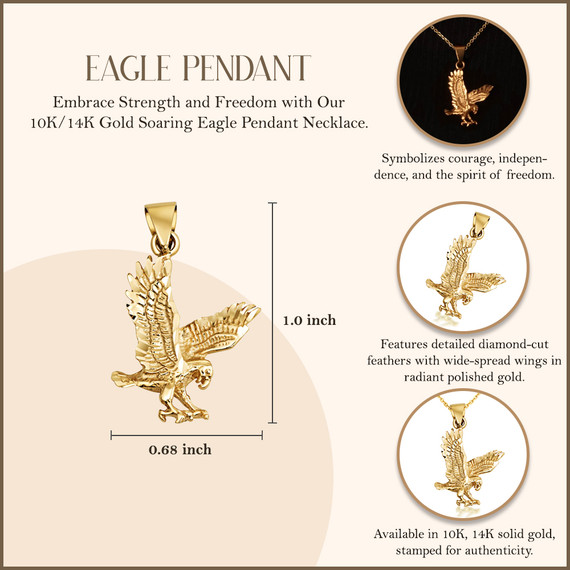 Gold Diamond Cut Eagle Pendant Necklace (Available in Yellow/White Gold)