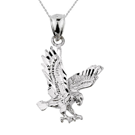 925 Sterling Silver Diamond Cut Eagle Pendant Necklace