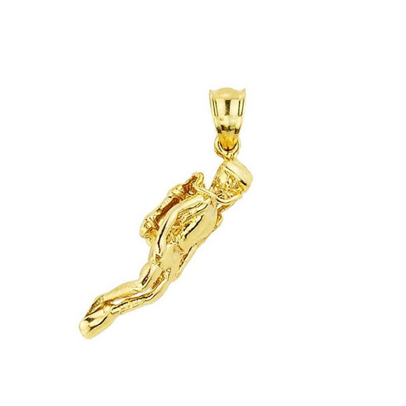 Gold Scuba Diver Sports Charm Pendant Necklace