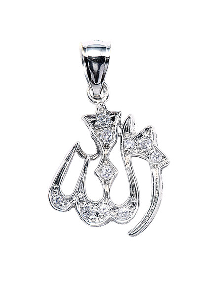 Sterling Silver Allah CZ Pendant Necklace