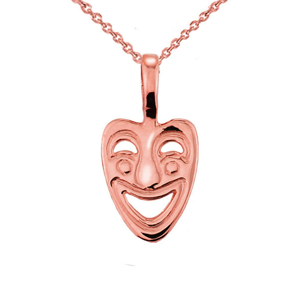 Solid Gold Comedy Mask Pendant Necklace (Available In Yellow/Rose/White Gold)