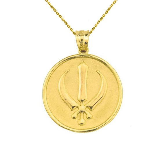 Solid Yellow Gold Sikh Charm Pendant