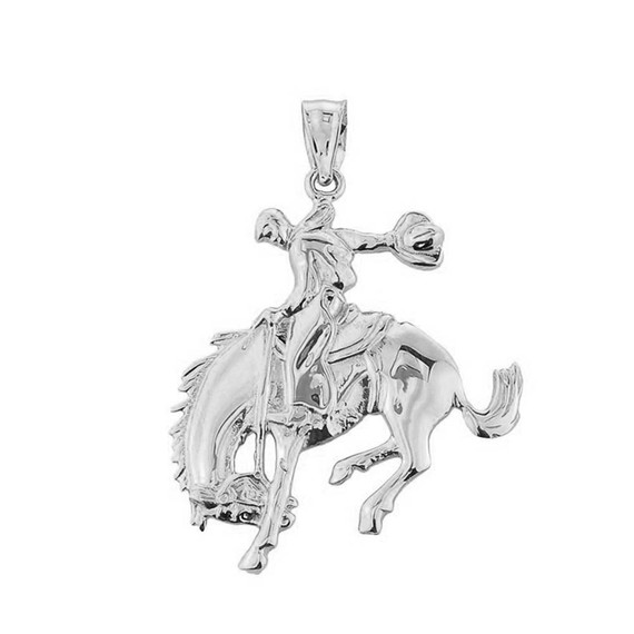 Solid White Gold Rodeo Cowboy on Horse Charm Pendant
