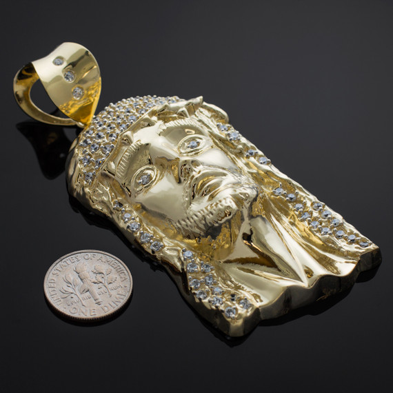 Iced Gold Jesus Face Men's Large CZ Pendant