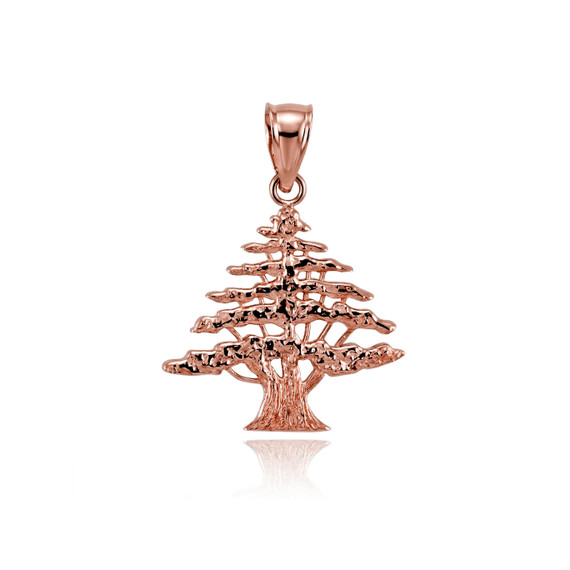 Gold Cedar Tree of Lebanon Charm Pendant Necklace(Available In Yellow/Rose/White Gold)