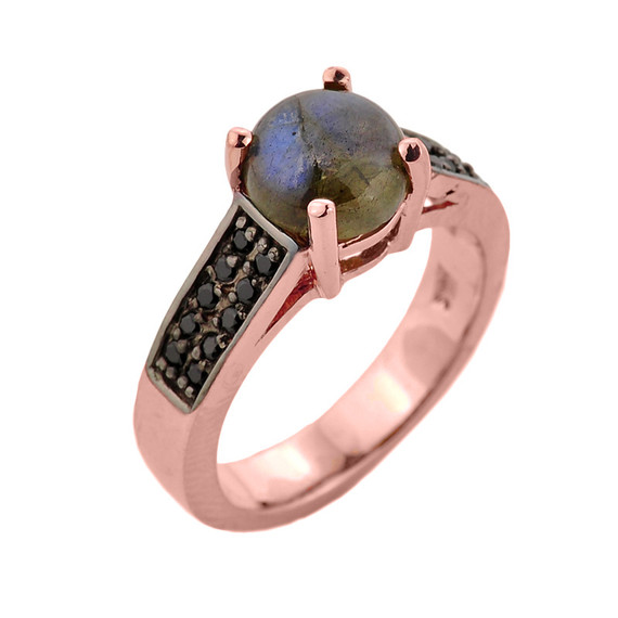 Rose Gold Labradorite and Black Diamond Ring