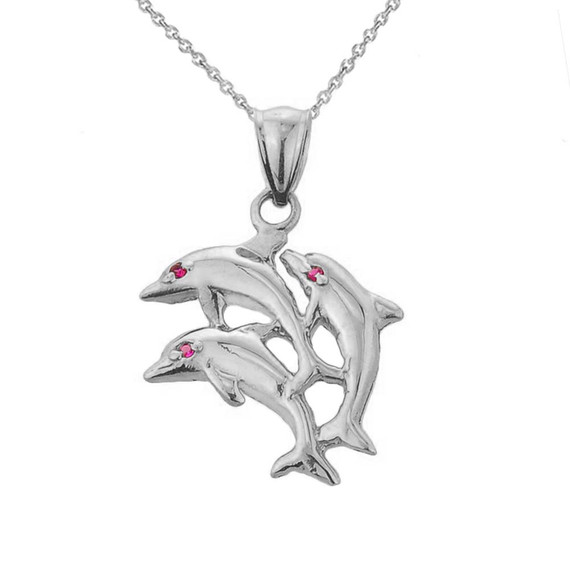 White Gold Flying Dolphins Charm Pendant