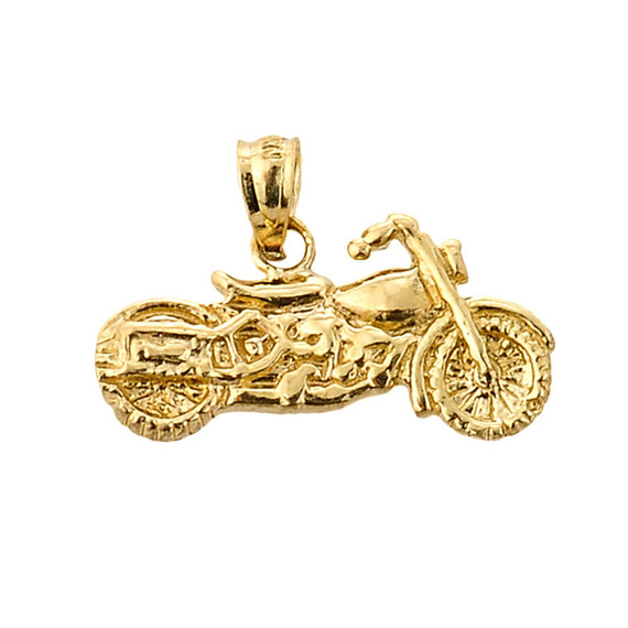 Yellow Gold Motorcycle Charm Pendant Necklace