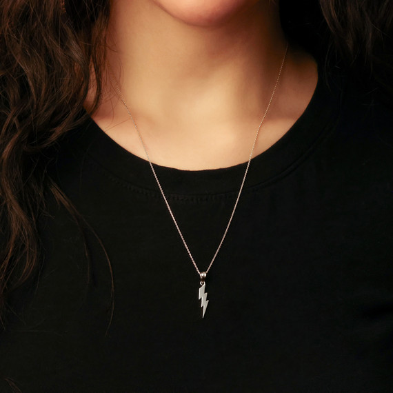 Sterling Silver Thunderbolt Charm Pendant Necklace
