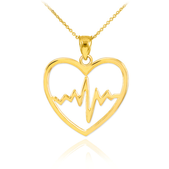 Gold Heartbeat EKG Pulse Pendant Necklace