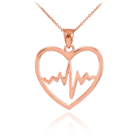 Rose Gold Heartbeat EKG Pulse Pendant Necklace