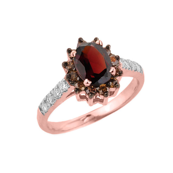 14k Rose Gold Garnet and Diamond Ladies Ring