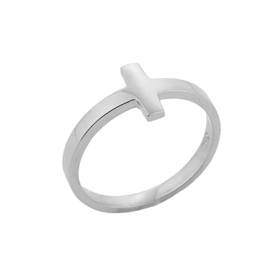 Sterling Silver Sideways Cross Knuckle Ring