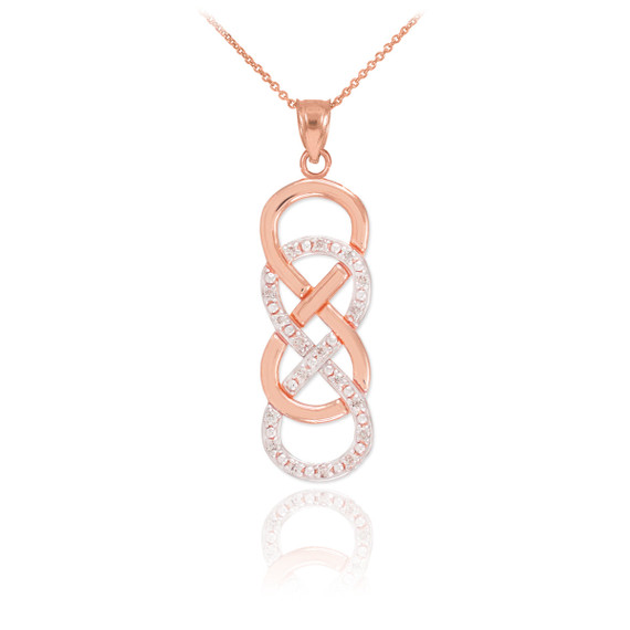 14k Gold Vertical Double Infinity Necklace with Diamonds(Available In Yellow/Rose/White Gold)