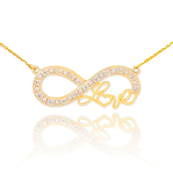 Yellow Gold Diamond Infinity Love Pendant Necklace