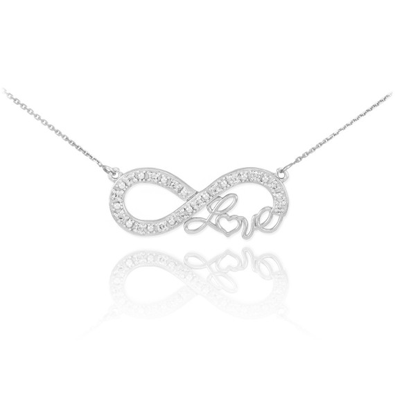 White Gold Diamond Infinity Love Pendant Necklace