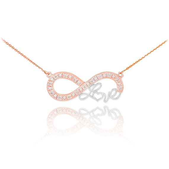 Two-Tone Rose/White Gold Diamond Infinity Love Pendant Necklace